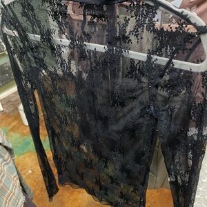 Black Lace Sheer Long Sleeve Top